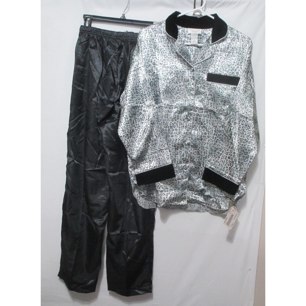 NEW Amanda Stewart Intimates Satin Pajamas Set Velvet Trim Size S - Picture 4 of 11